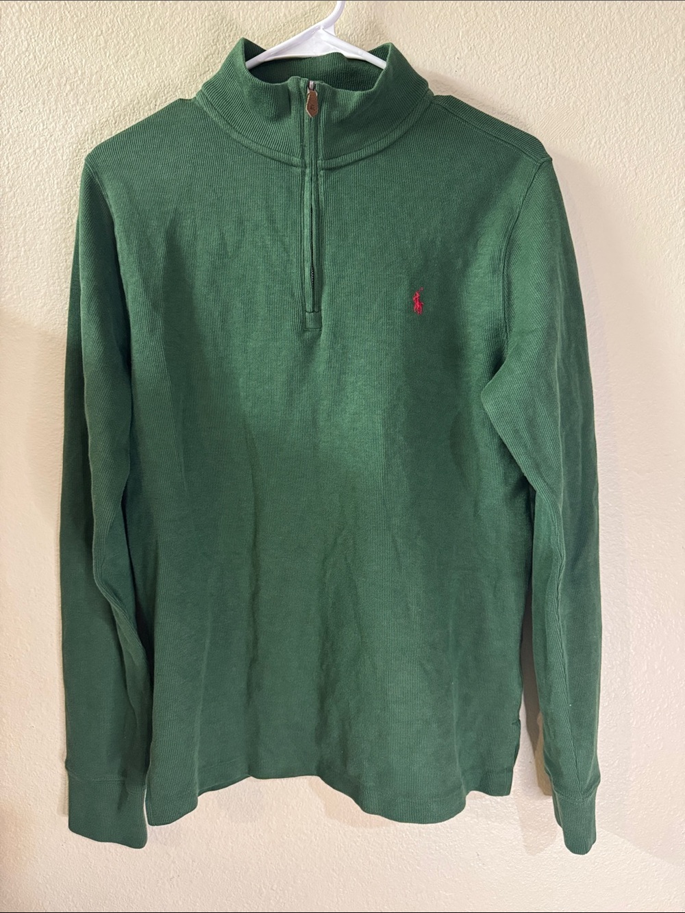 Ralph Lauren Forest Green Quarter-Zip Pullover with Pink Pony